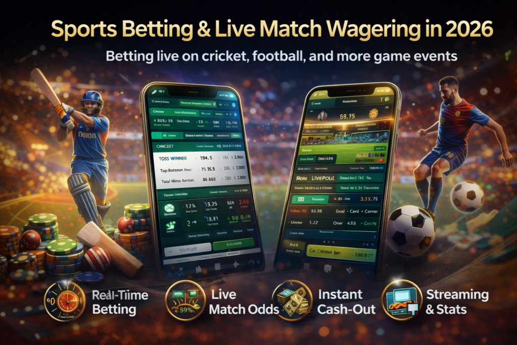 Sports betting and live match wagering app interface 2026
