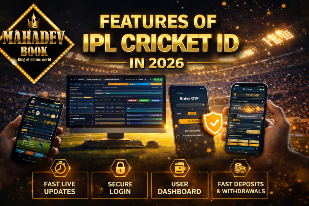 IPL Cricket ID features dashboard with live match and secure login