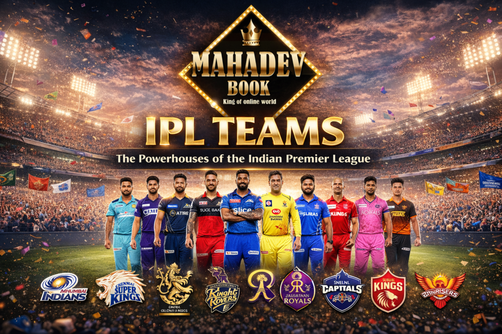 IPL Teams captains and franchises in Indian Premier League with Mahadev Book logo