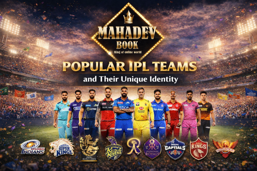 Popular IPL teams captains and franchise logos in Indian Premier League with Mahadev Book logo