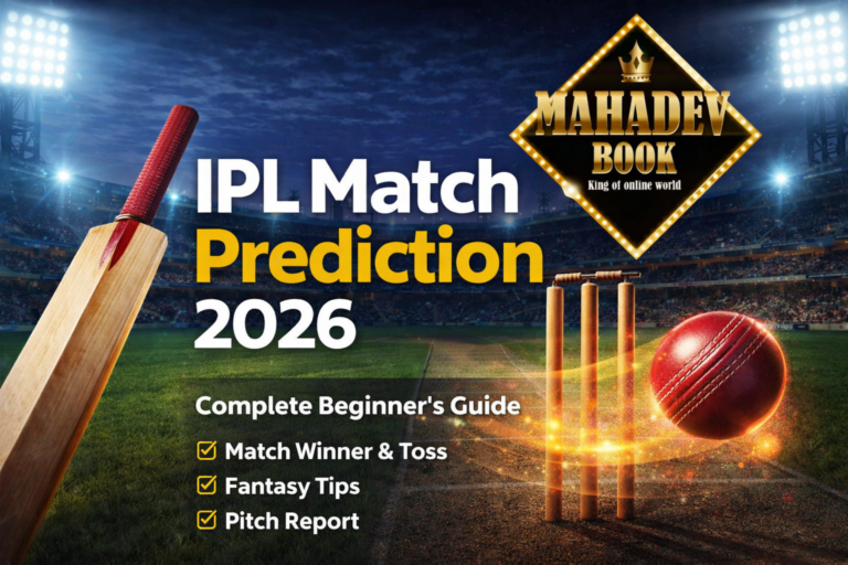 IPL match prediction 2026 with winner prediction, toss analysis, fantasy tips and pitch report by Mahadev Book