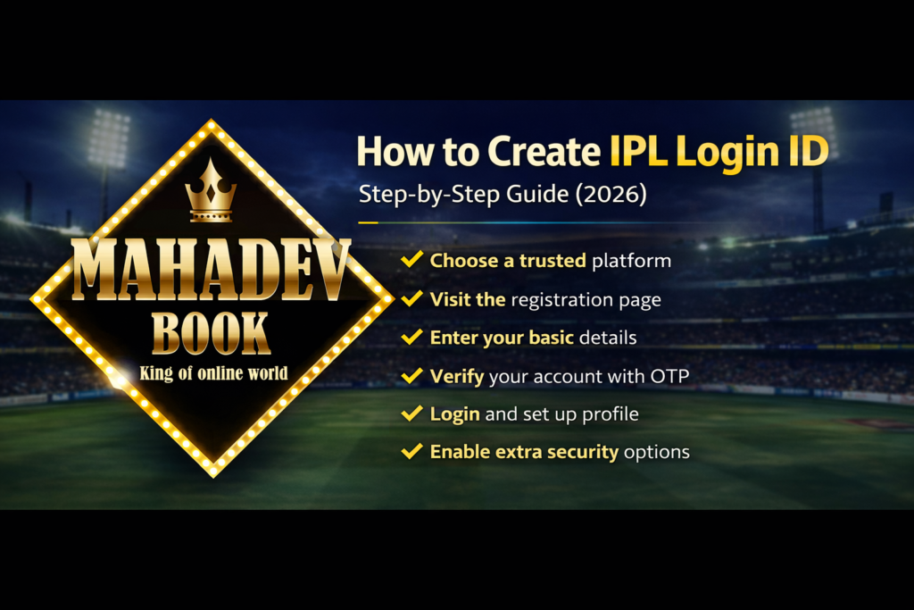 How to create IPL Login ID step by step guide banner with Mahadev Book logo and secure login process